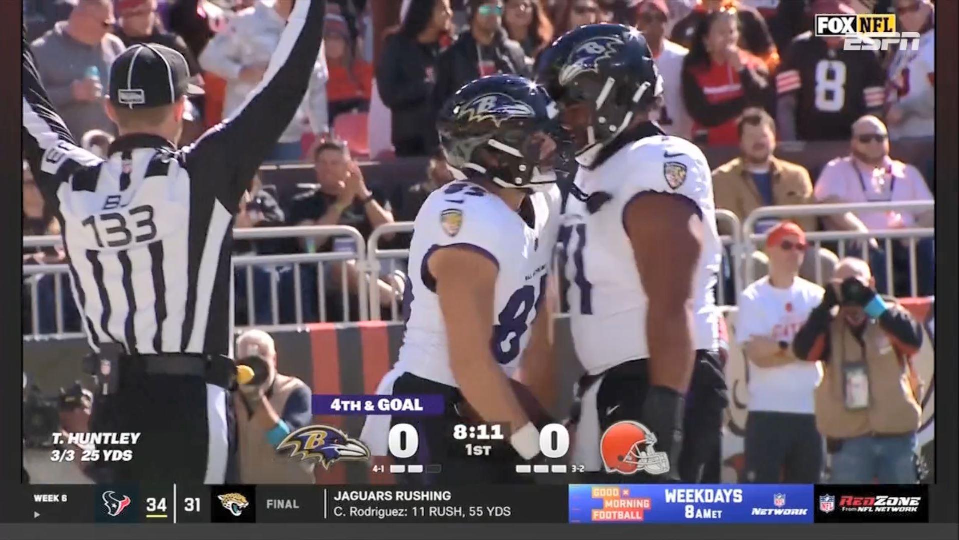 Touchdown Ravens! Equipe faz jogada criativa e Huntley converte quarta descida com belo passe; VEJA