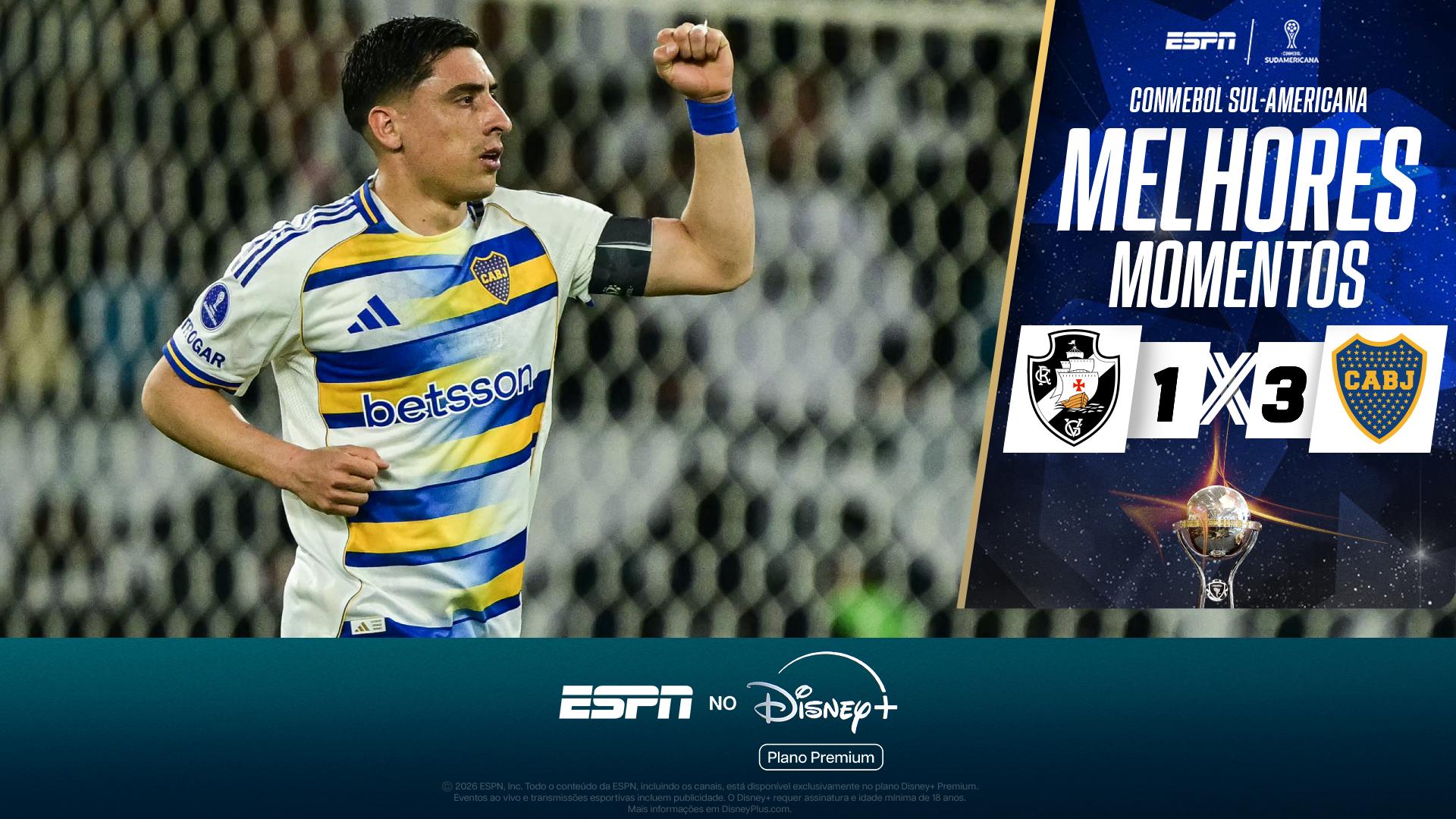 Paredes marca no fim, Boca Juniors vence Vasco no Maracanã e vai à final da Sul-Americana; melhores momentos