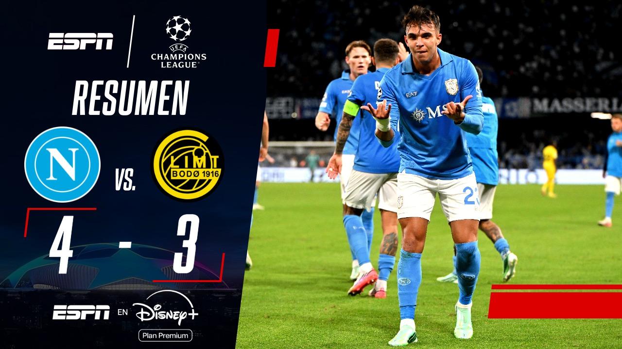 Napoli sufrió pero venció por 4-3 al Bodo/Glimt