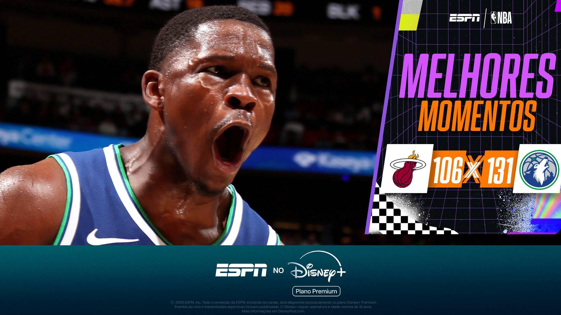 Edwards tem noite perfeita com 45 pontos, ofusca Antetokounmpo, e Timberwolves domina o Heat