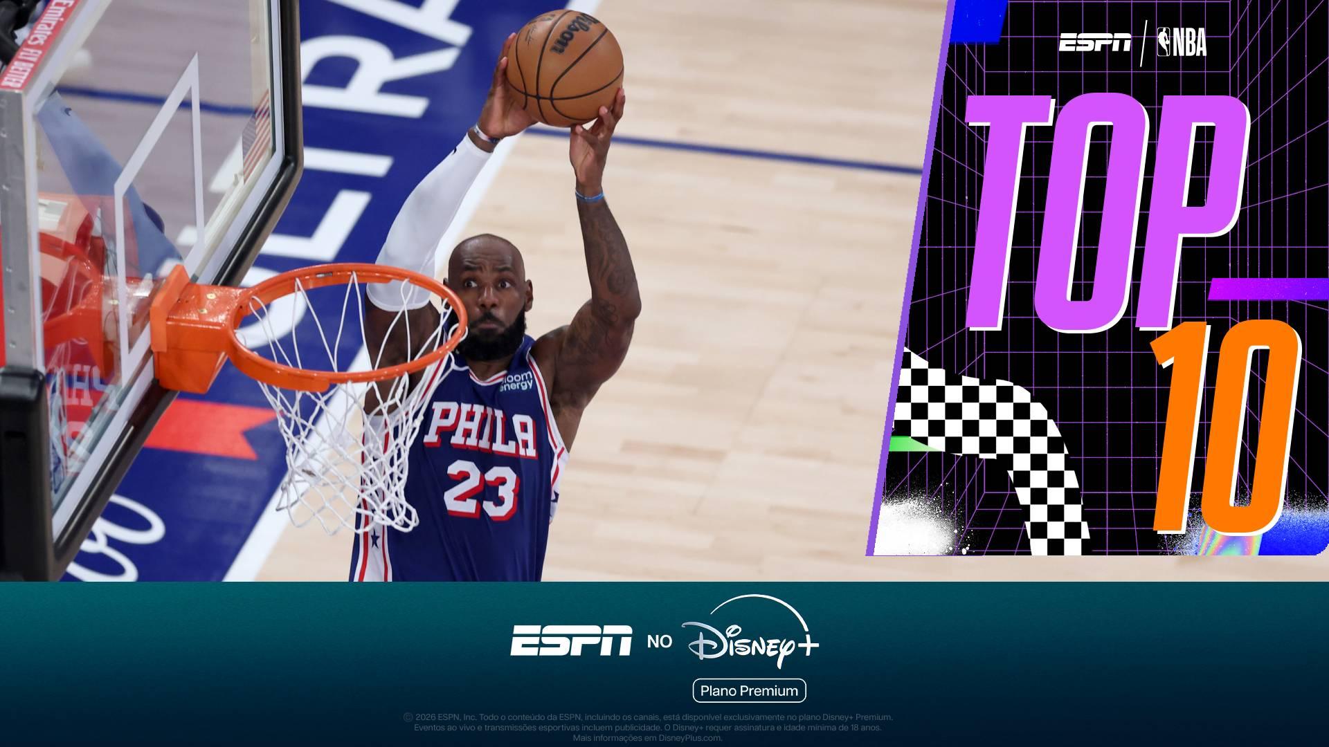 Enterrada de LeBron, toco de Wembanyama e mais: as 10 melhores jogadas da NBA desta terça-feira