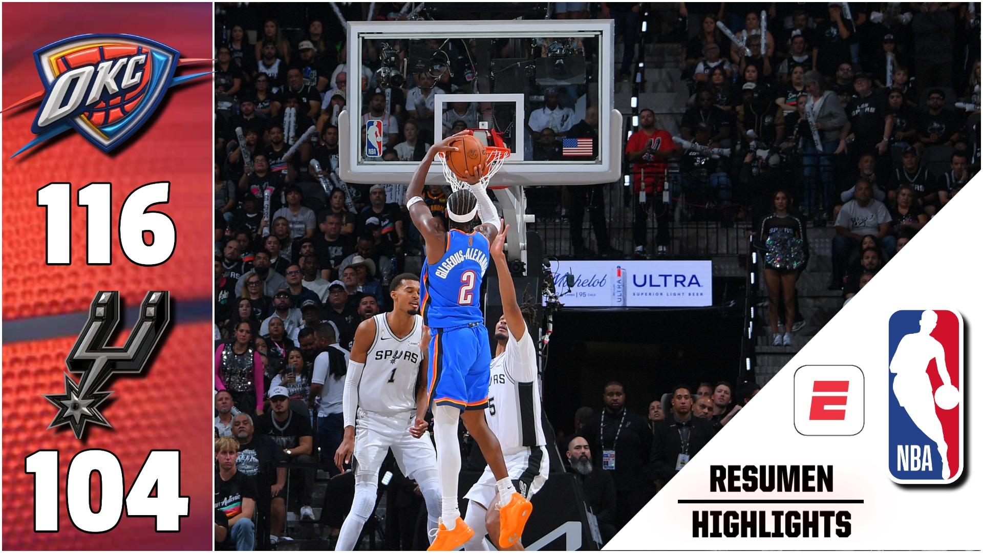Thunder arranca la temporada con victoria 116-104 sobre Spurs