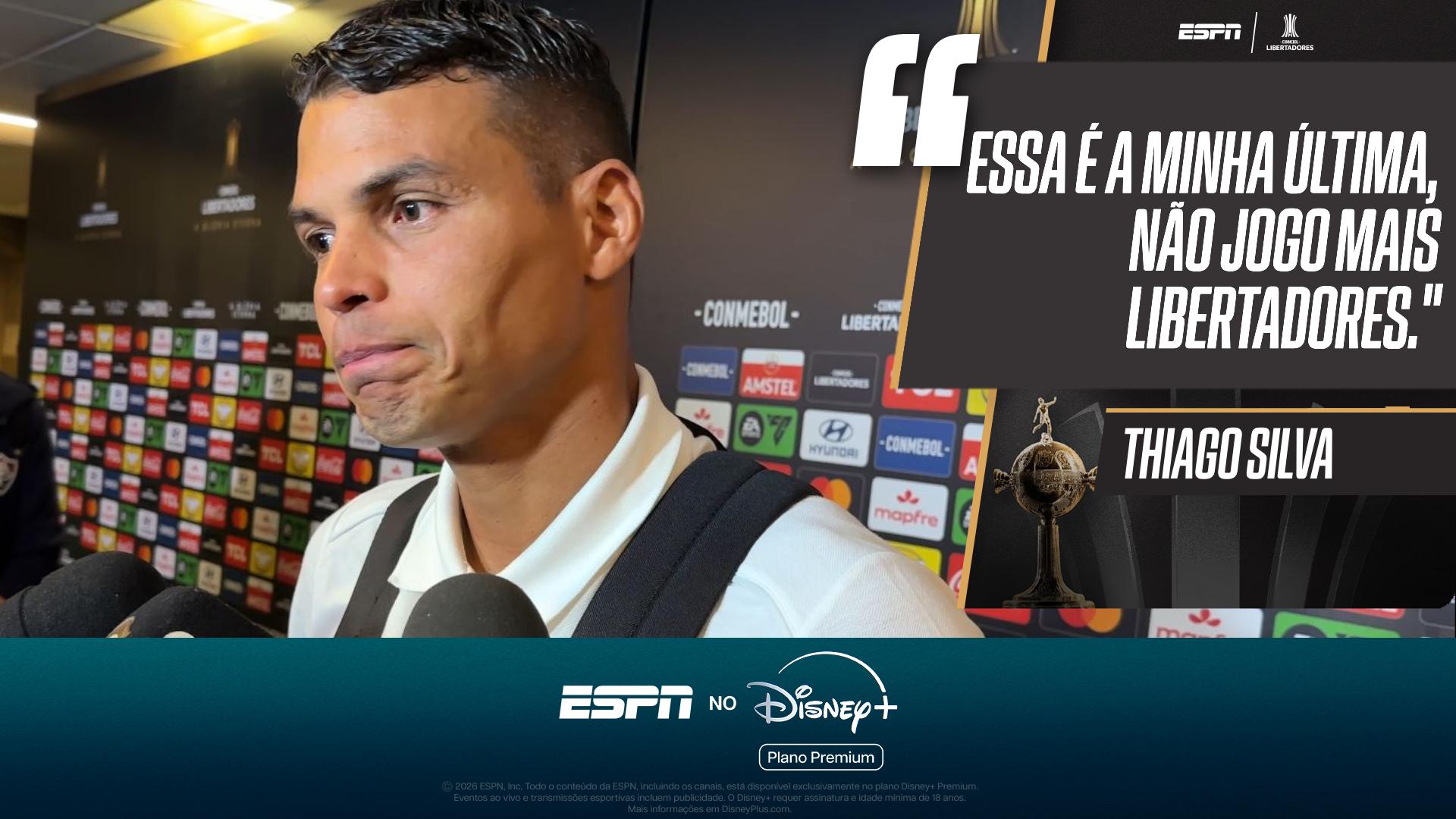 Thiago Silva se emociona ao falar da eliminação: 'Essa é minha última, não jogo mais Libertadores'