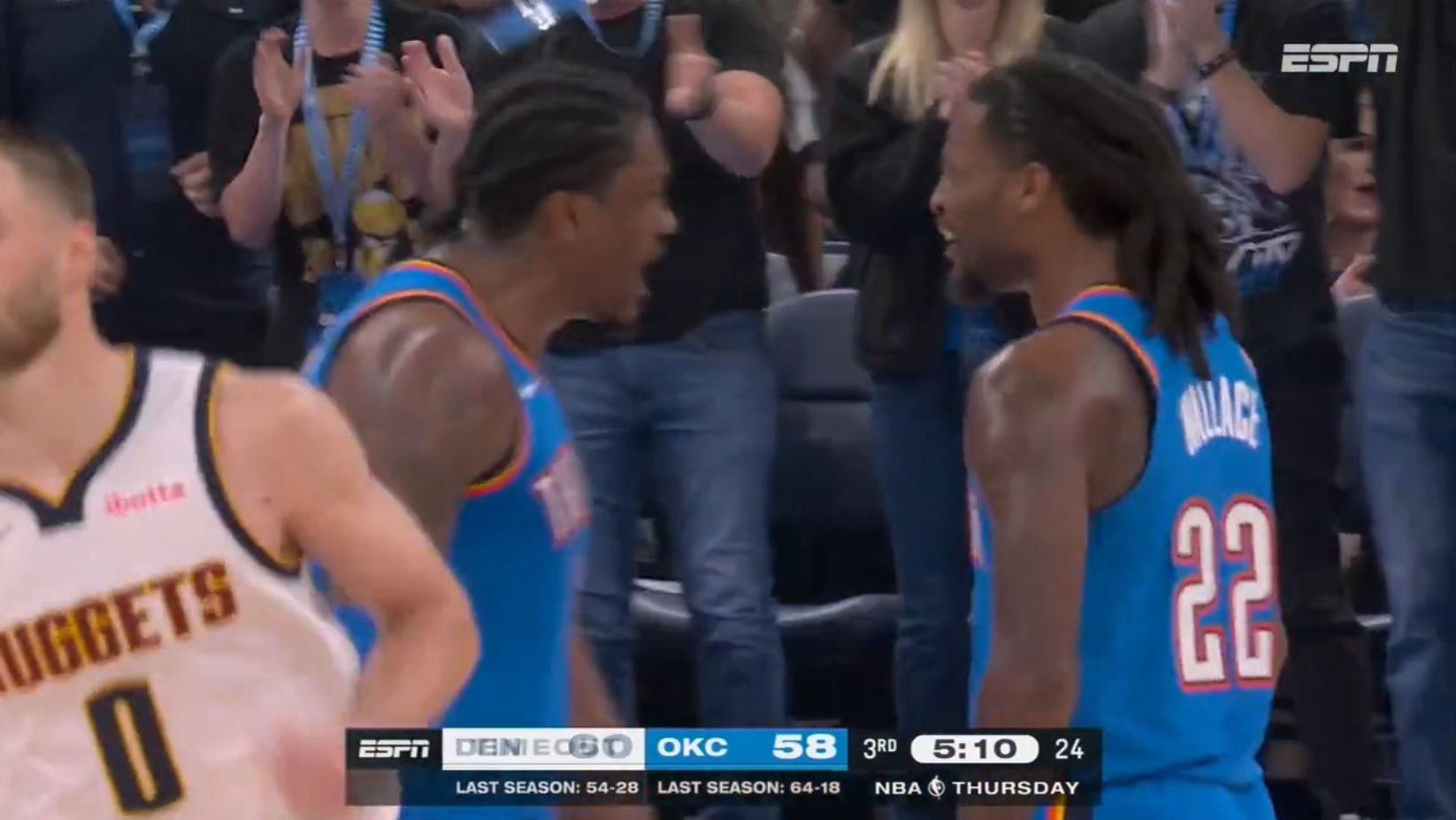 Sequência insana do Thunder! Chet dá tocaço em Braun, e Williams completa com cravadaça; VEJA