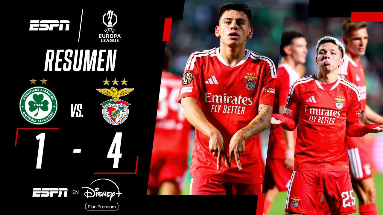 Con aporte argentino, Benfica goleó ante el Omonia y sigue invicto en la Europa League