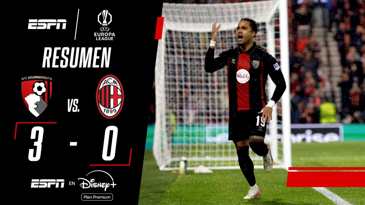 Bournemouth aprovechó el hombre de más y goleó al Milan por la Europa League