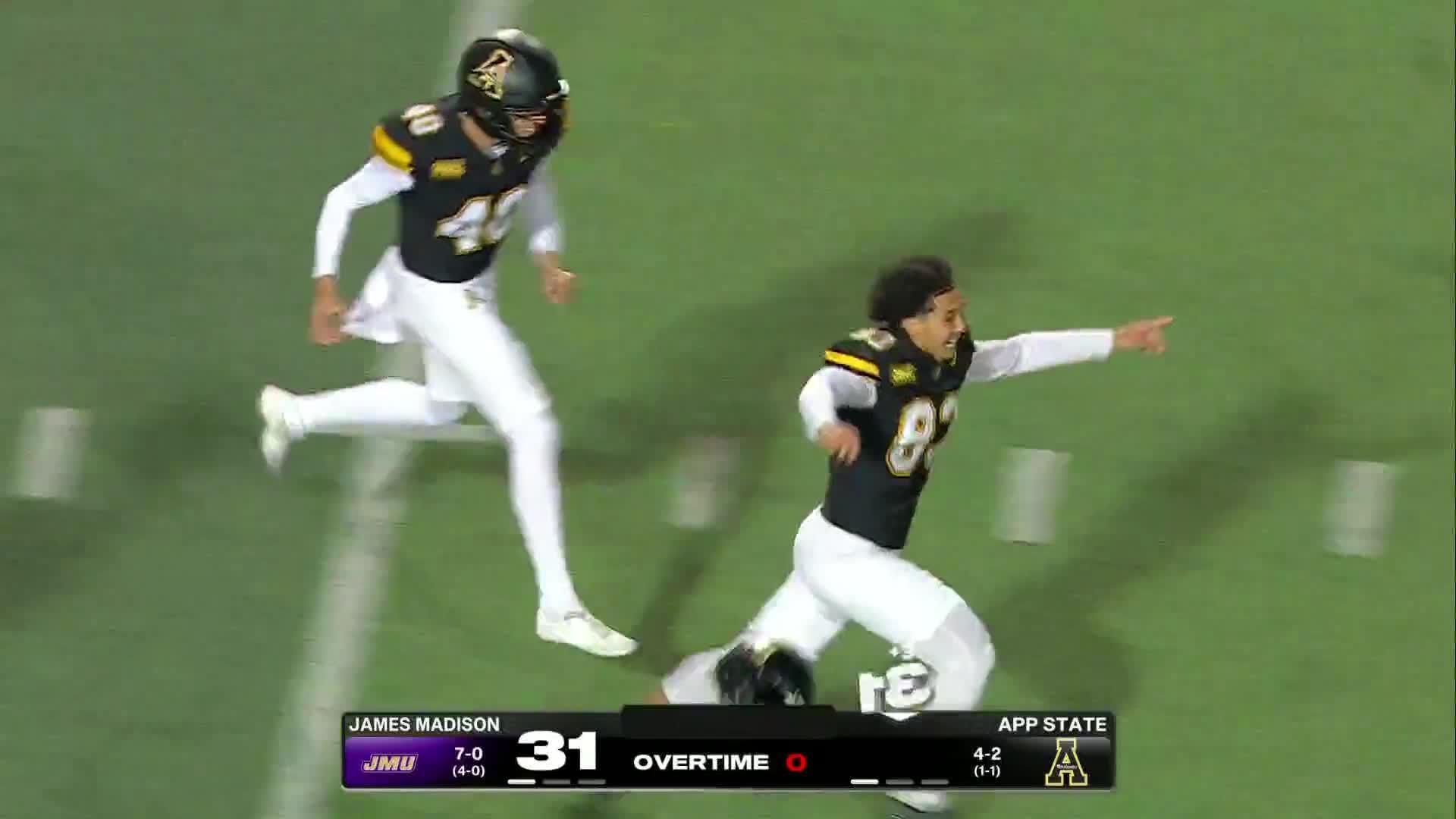 James London's 40-yard FG in OT helps Appalachian St. beat James Madison 34-31