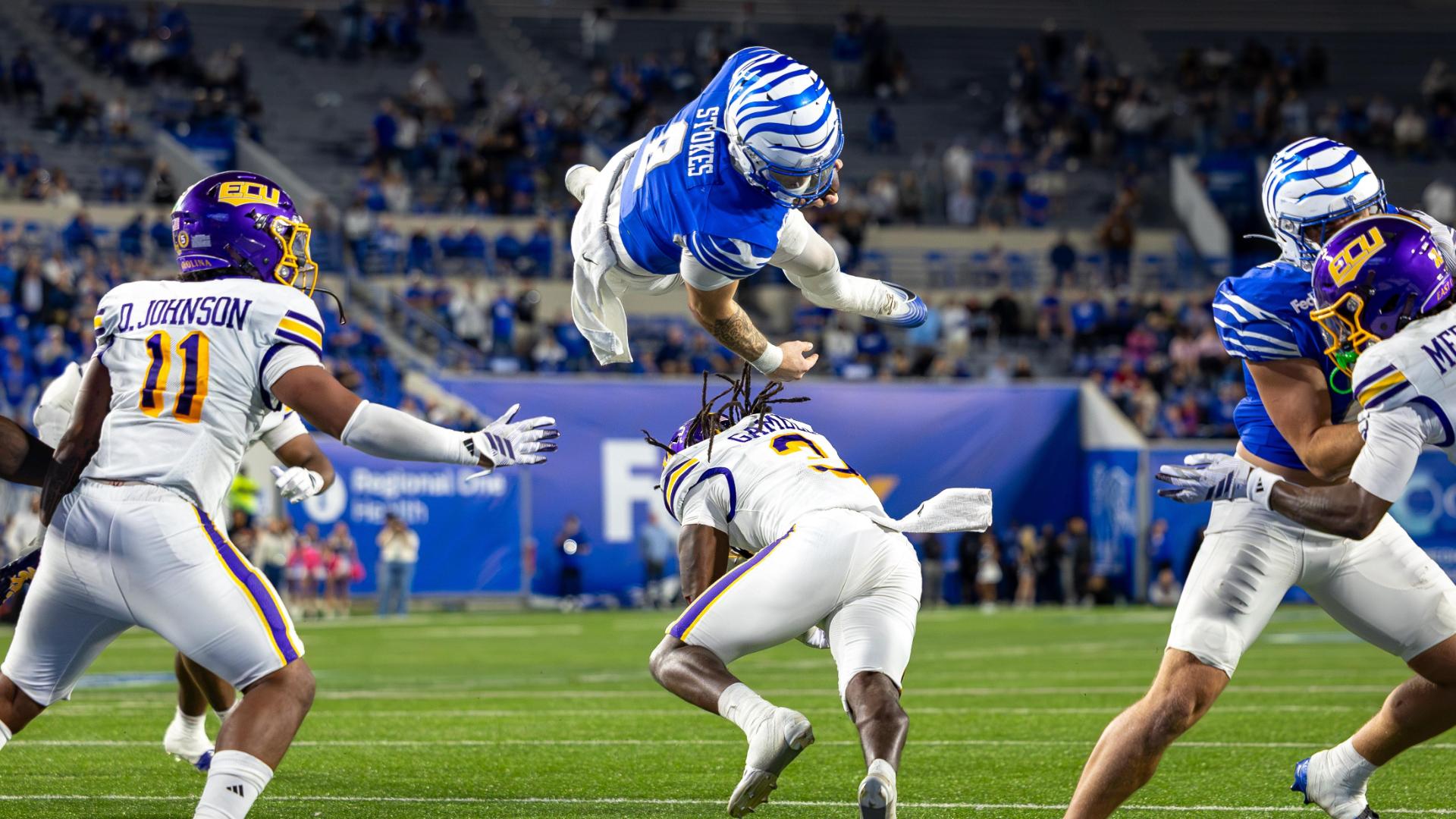 Marcus Stokes has 5 total TDs after halftime, Memphis rallies to beat ECU 34-31 in OT
