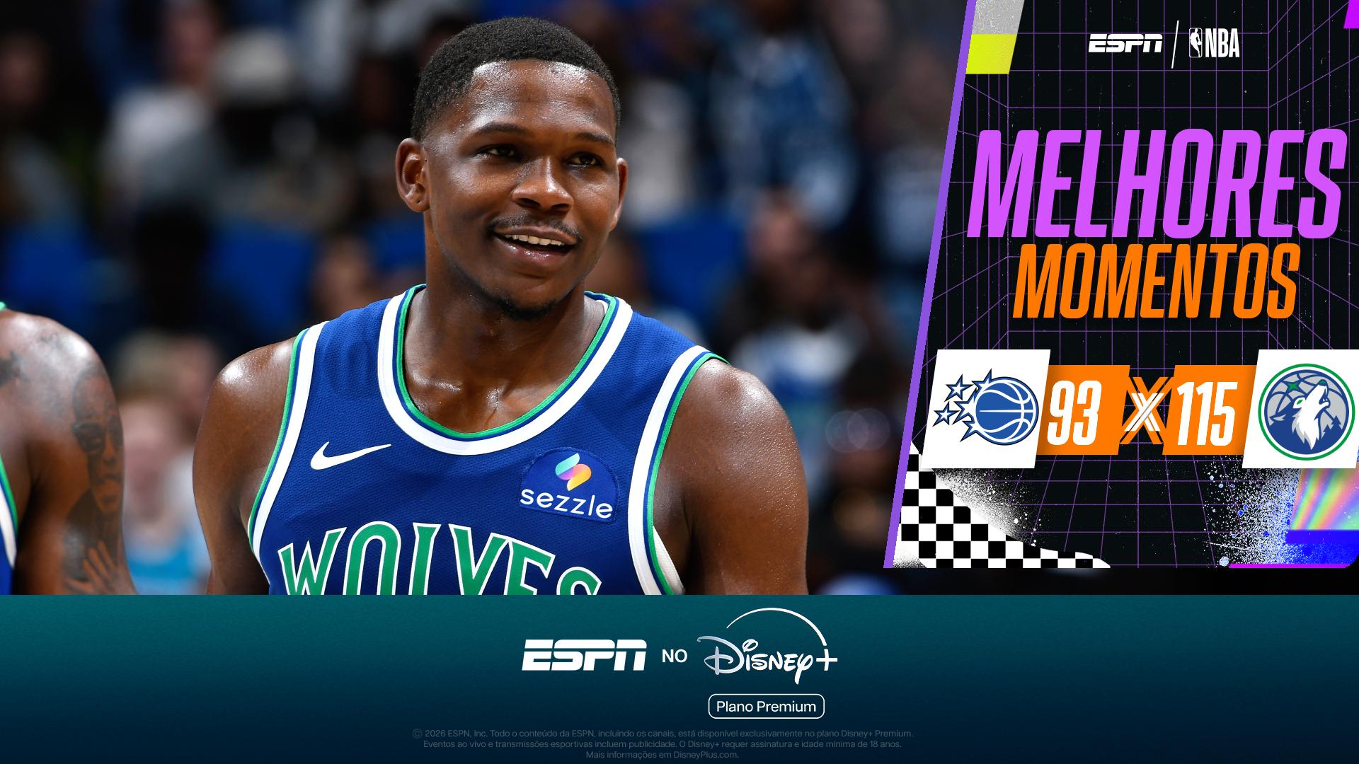 Anthony Edwards tem noite de poucos pontos, mas Timberwolves batem Magic; VEJA os melhores momentos