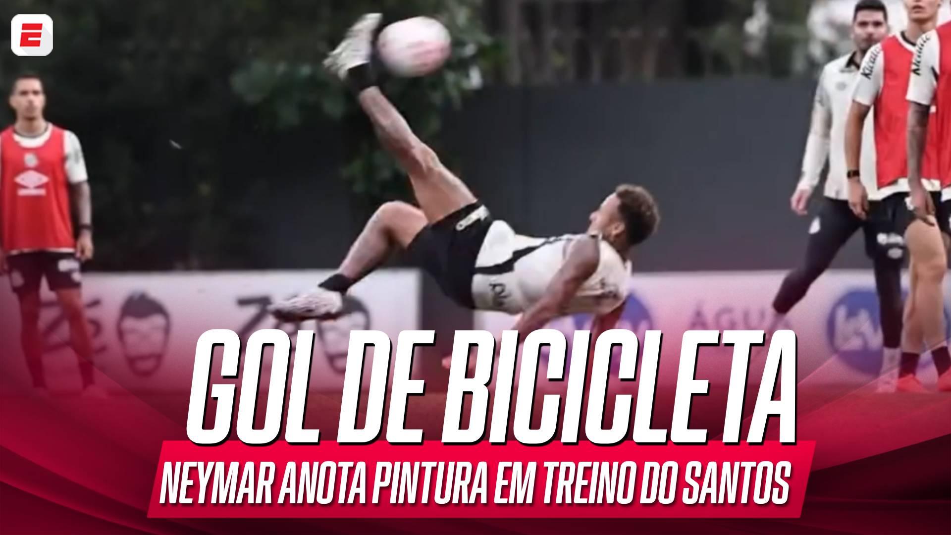 Neymar faz golaço de bicicleta em treino do Santos; VEJA