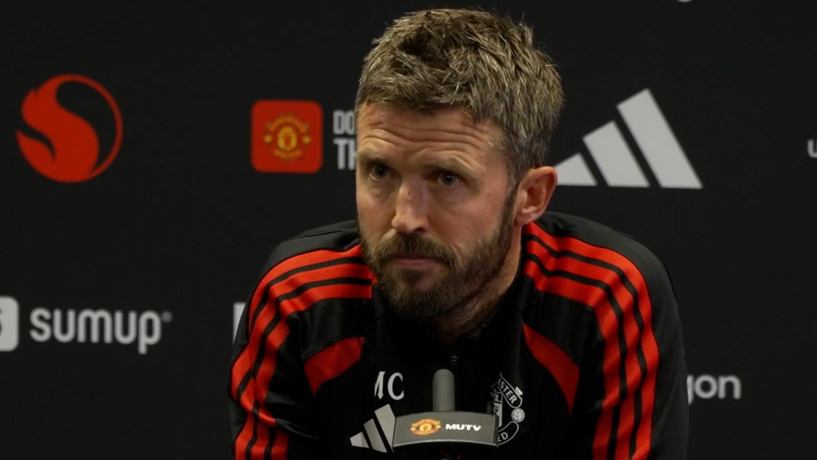 Man United boss Michael Carrick gives emotional address to media
