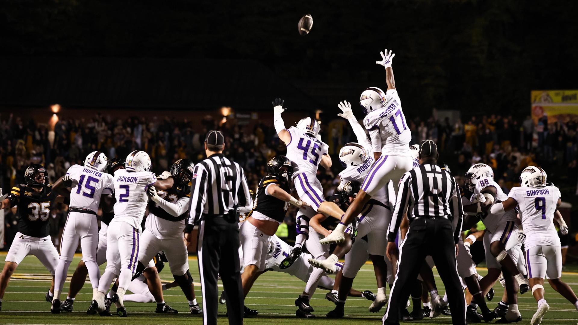 App State drills 40-yard walk-off FG to hand JMU its first loss of season — Article image accompanying James London's 40-yard FG in OT helps Appalachian St. beat James Madison 34-31 on WagerUp Sports News. App State drills 40-yard walk-off FG to hand JMU its first loss of season — Article image accompanying James London's 40-yard FG in OT helps Appalachian St. beat James Madison 34-31 on WagerUp Sports News.
