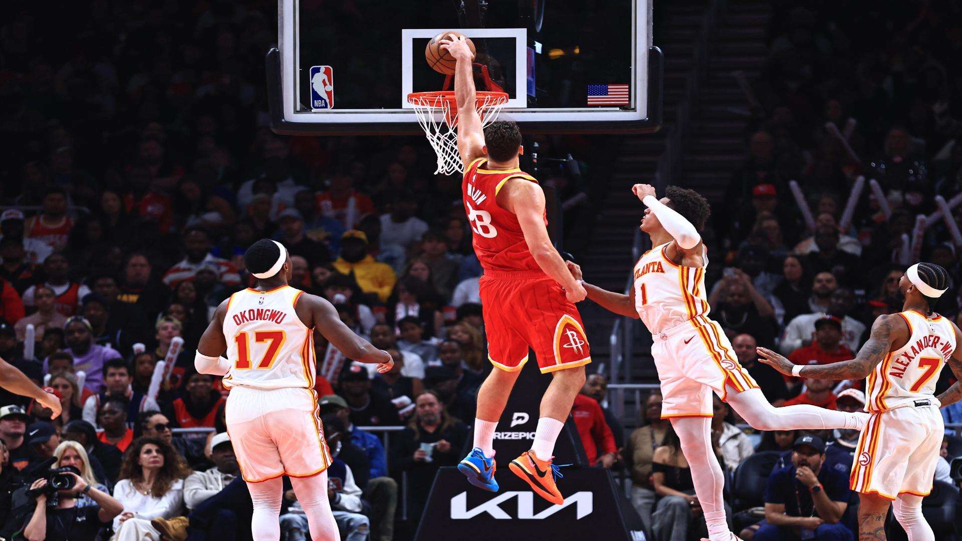 Durant scores 22, Sheppard hits five 3-pointers to lead Rockets to a win in Atlanta's home opener