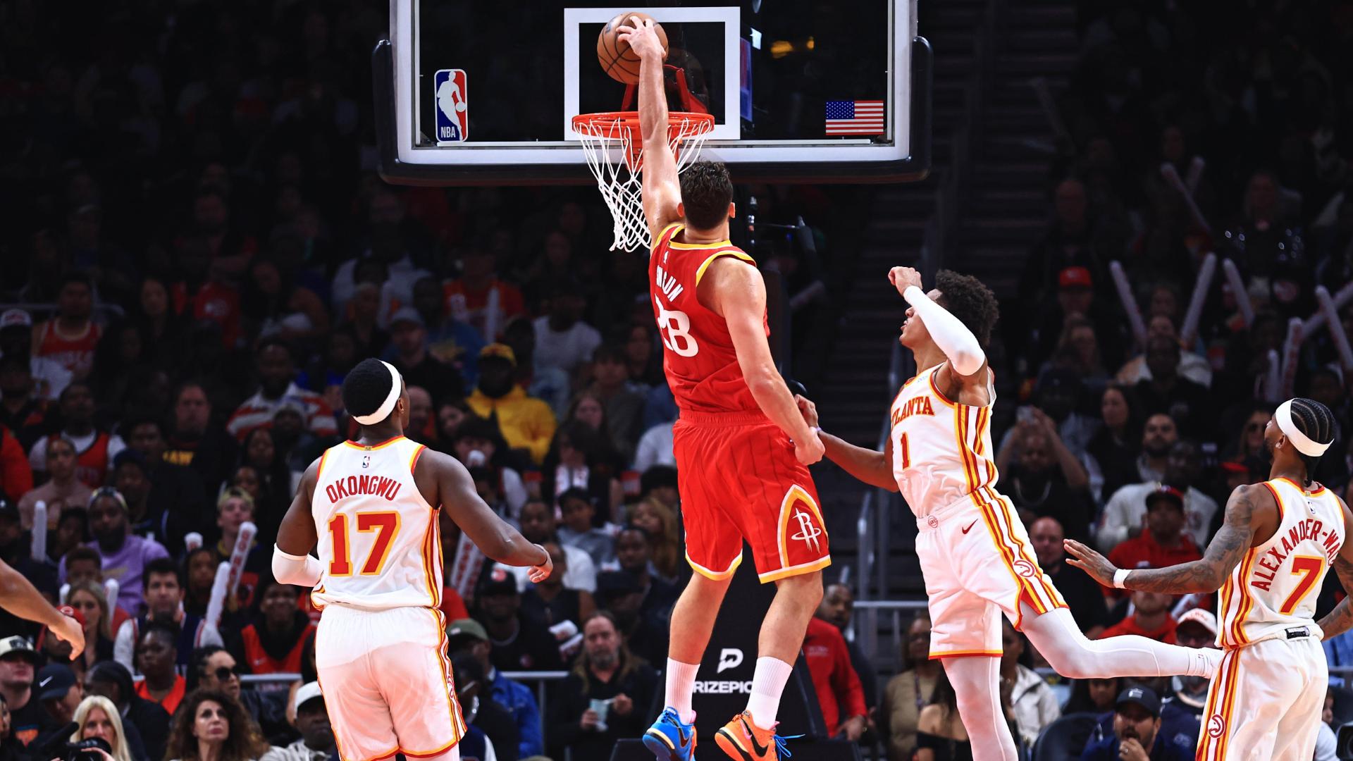 Durant scores 22, Sheppard hits five 3-pointers to lead Rockets to a win in Atlanta's home opener