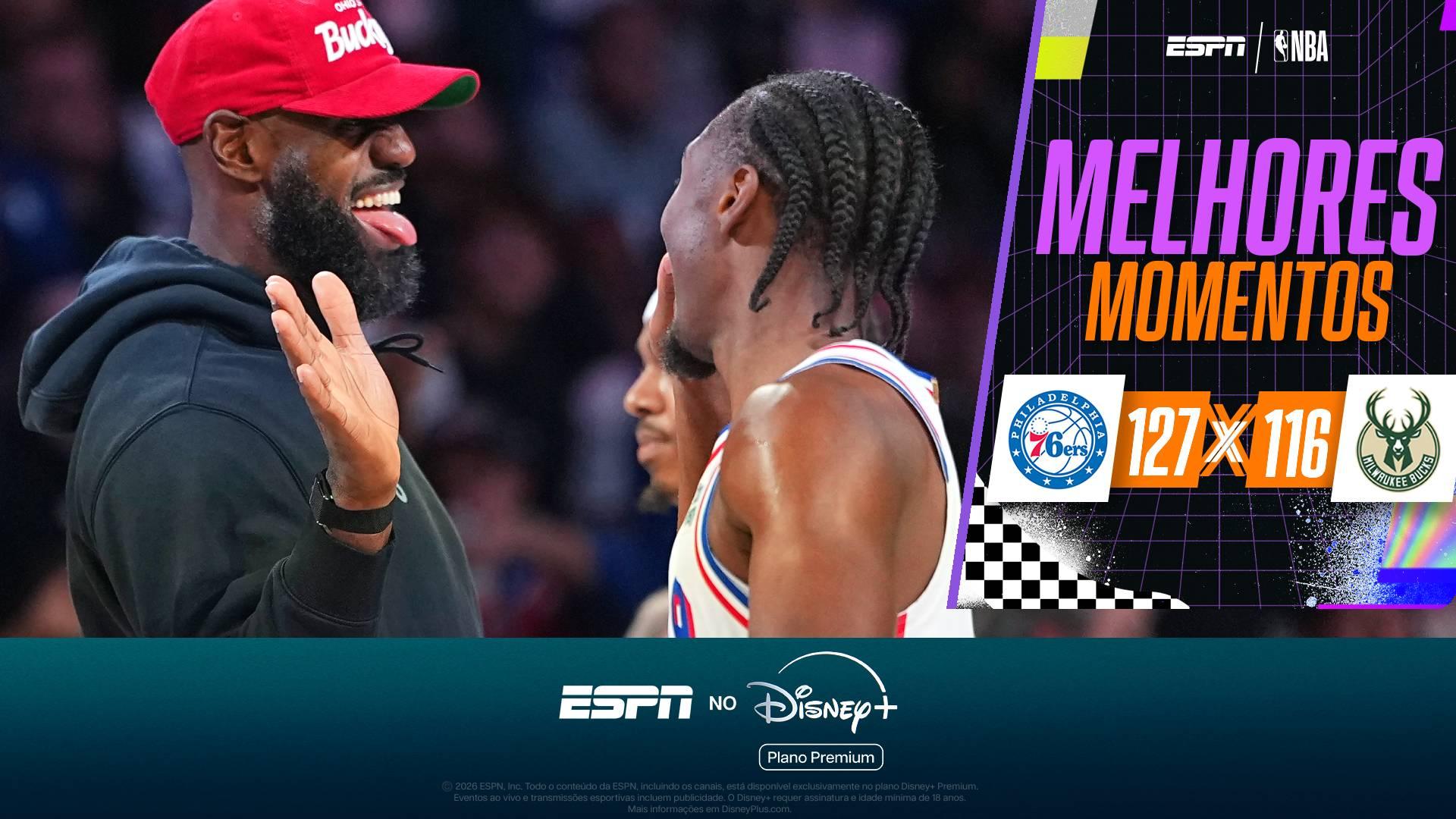 Trio Maxey, Jaylen Brown e Embiid dá show com direito a triplo-duplo e 76ers de LeBron vence os Bucks