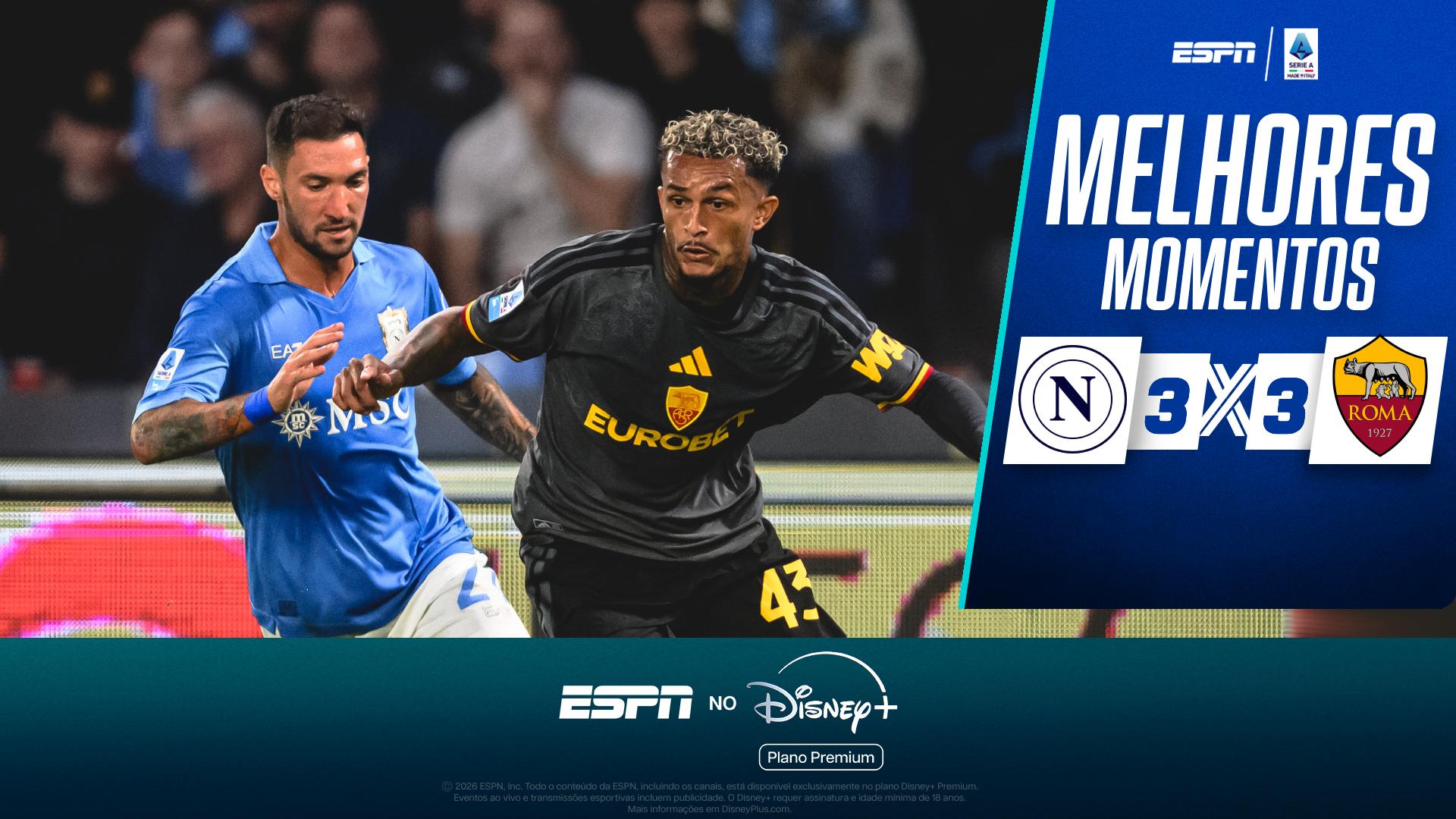 Wesley dá assistência, e Roma busca empate no final contra o Napoli em jogo de 6 gols; VEJA melhores momentos