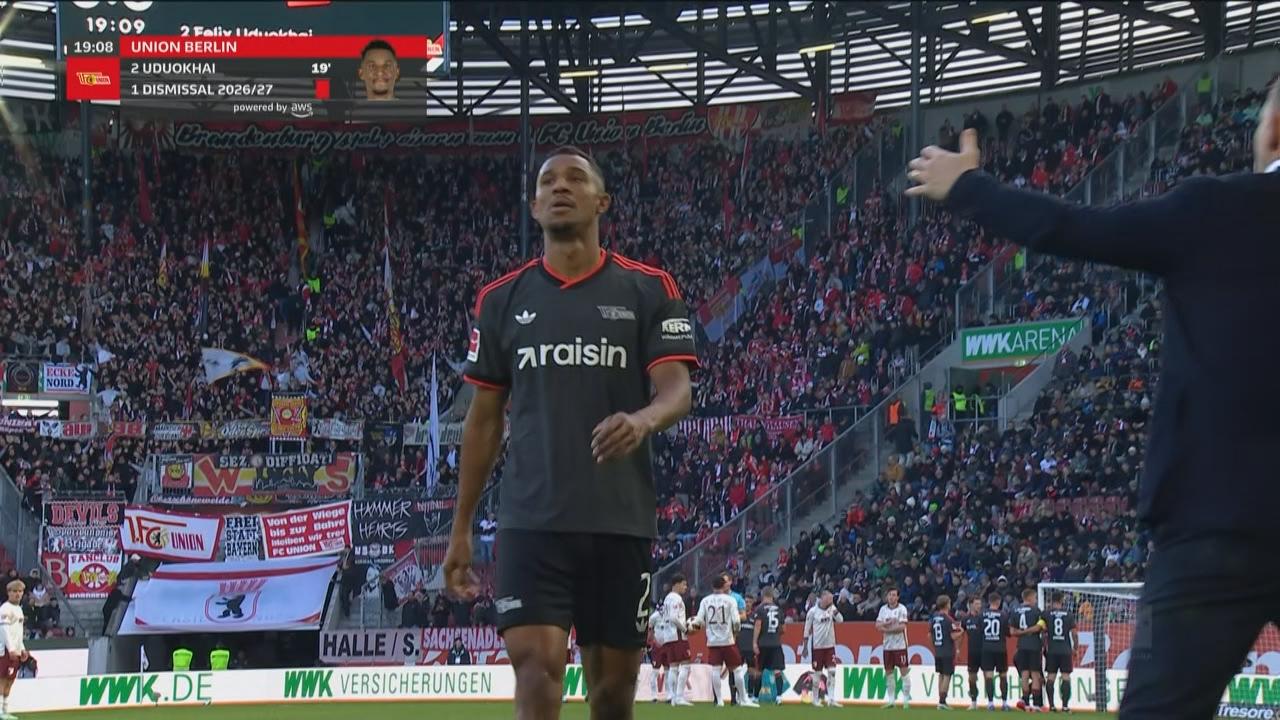 Malas notícias para Union Berlin: Uduokhai vio la roja ante Augsburgo