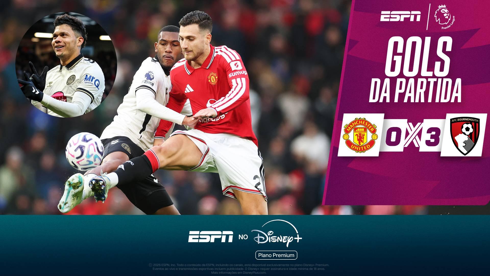 Rayan abre o placar, Evanilson dá assistência para ampliar e marca para 'fechar' a conta; VEJA gols da vitória do Bournemouth sobre o United