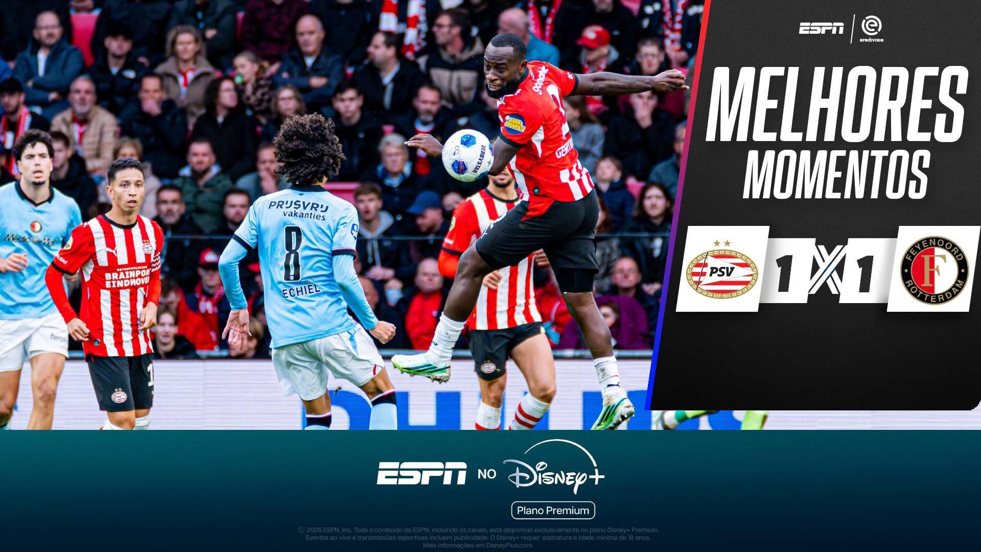 PSV sai na frente, mas Feyenoord arranca empate e garante liderança no Holandês; melhores momentos