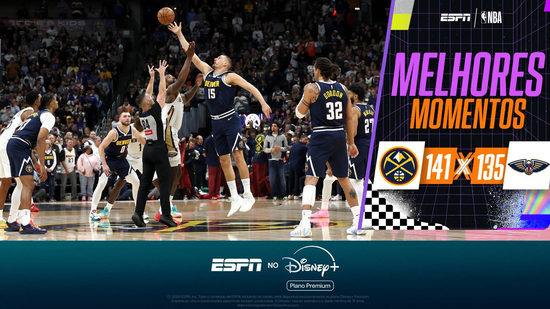 Com triplo-duplo de Jokic, Denver Nuggets vence New Orleans Pelicans pela NBA; VEJA como foi