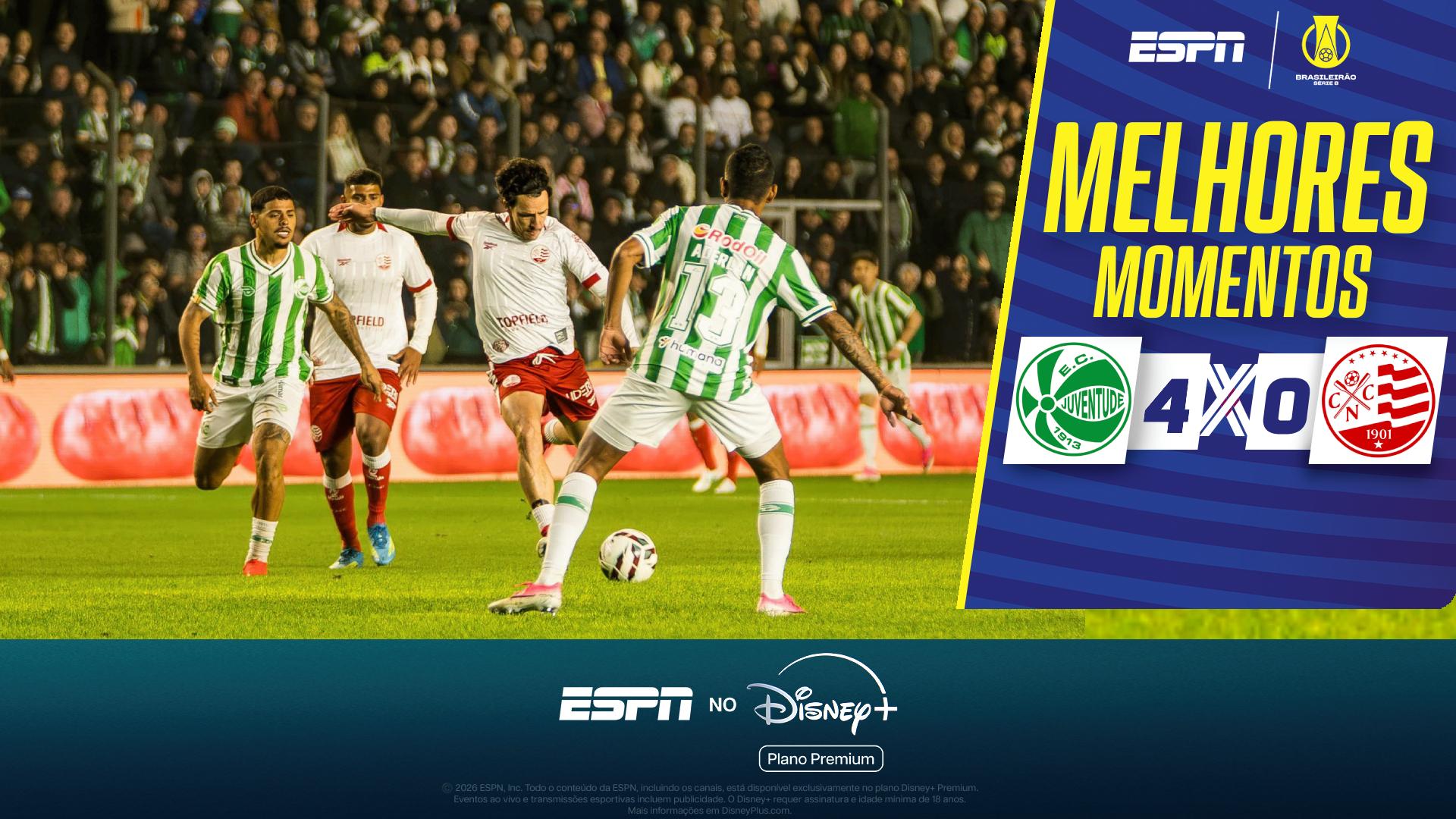 Juventude goleia Náutico e cola na liderança da Série B; VEJA os melhores momentos