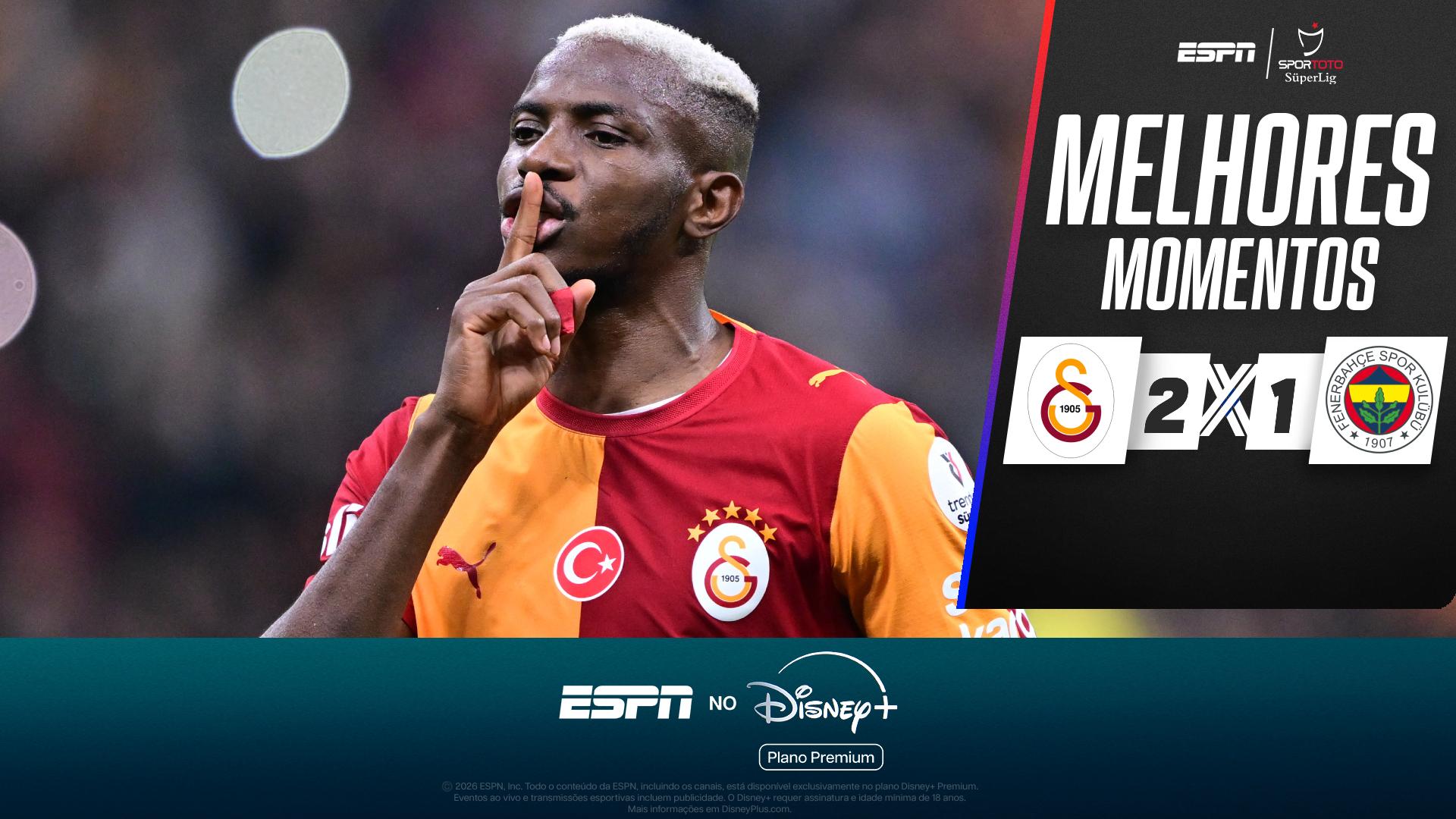 Osimhen brilha com dois gols, e Galatasaray vence clássico contra o Fenerbahçe; melhores momentos