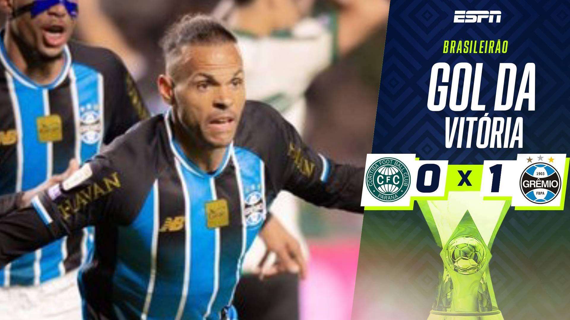 O gol de Braithwaite que decretou a vitória do Grêmio contra o Coritiba pelo Brasileirão