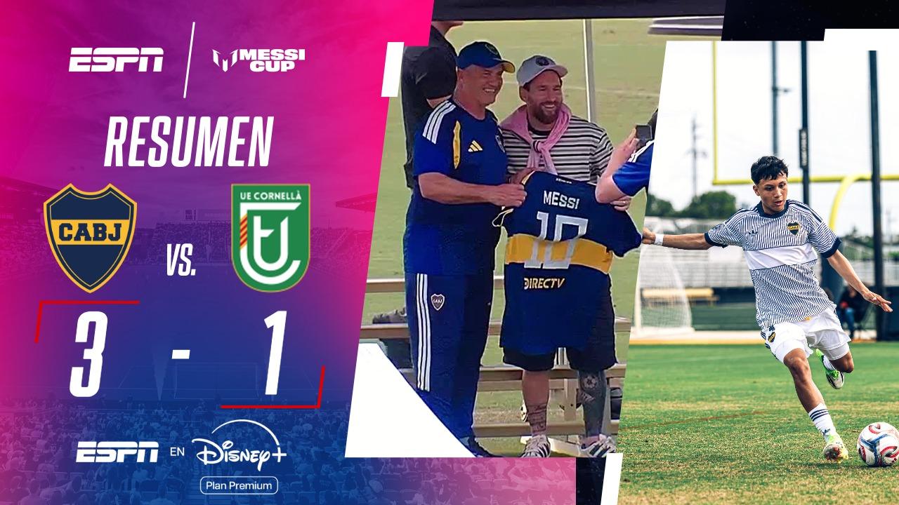 Bajo la mirada de Leo Messi, Boca venció 3-1 al Cornellá