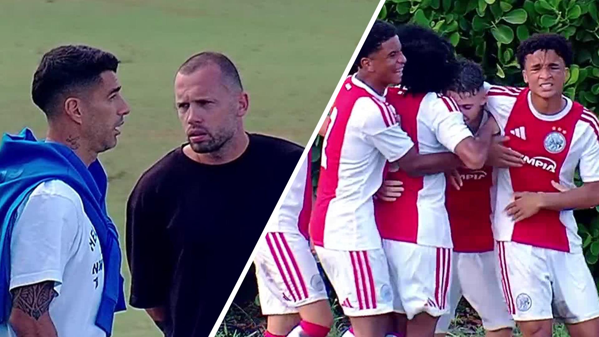 Luis Suárez watches on as John Heitinga's son scores for Ajax in Messi Cup