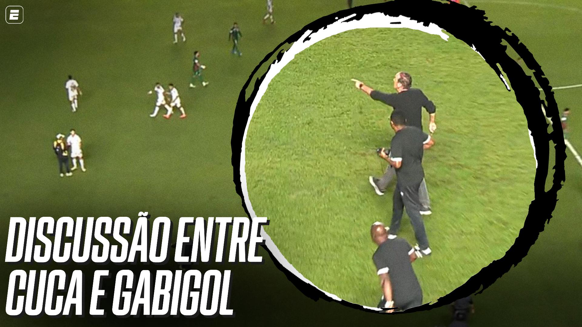 Cuca e Gabigol discutem no fim do primeiro tempo de Santos x Palmeiras; VEJA