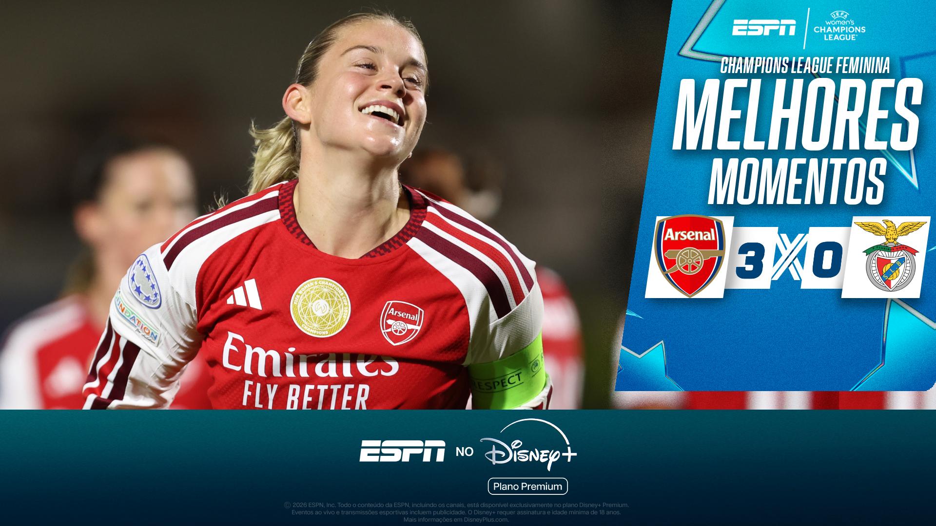 Alessia Russo brilha com hat-trick, Arsenal atropela o Benfica e mantém embalo na Champions League feminina; VEJA
