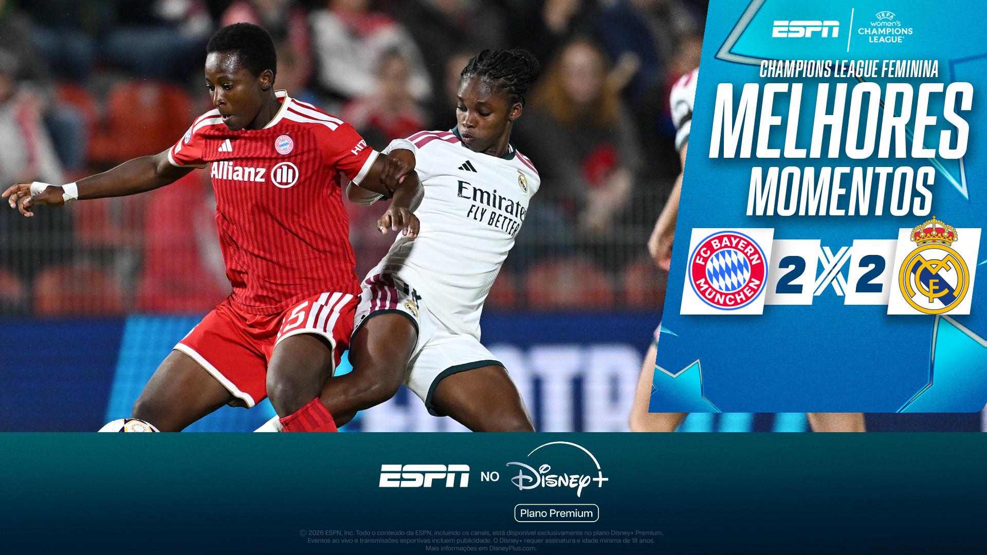 Real Madrid abre 2 a 0, mas leva empate do Bayern e segue sem vencer na Champions League feminina; VEJA
