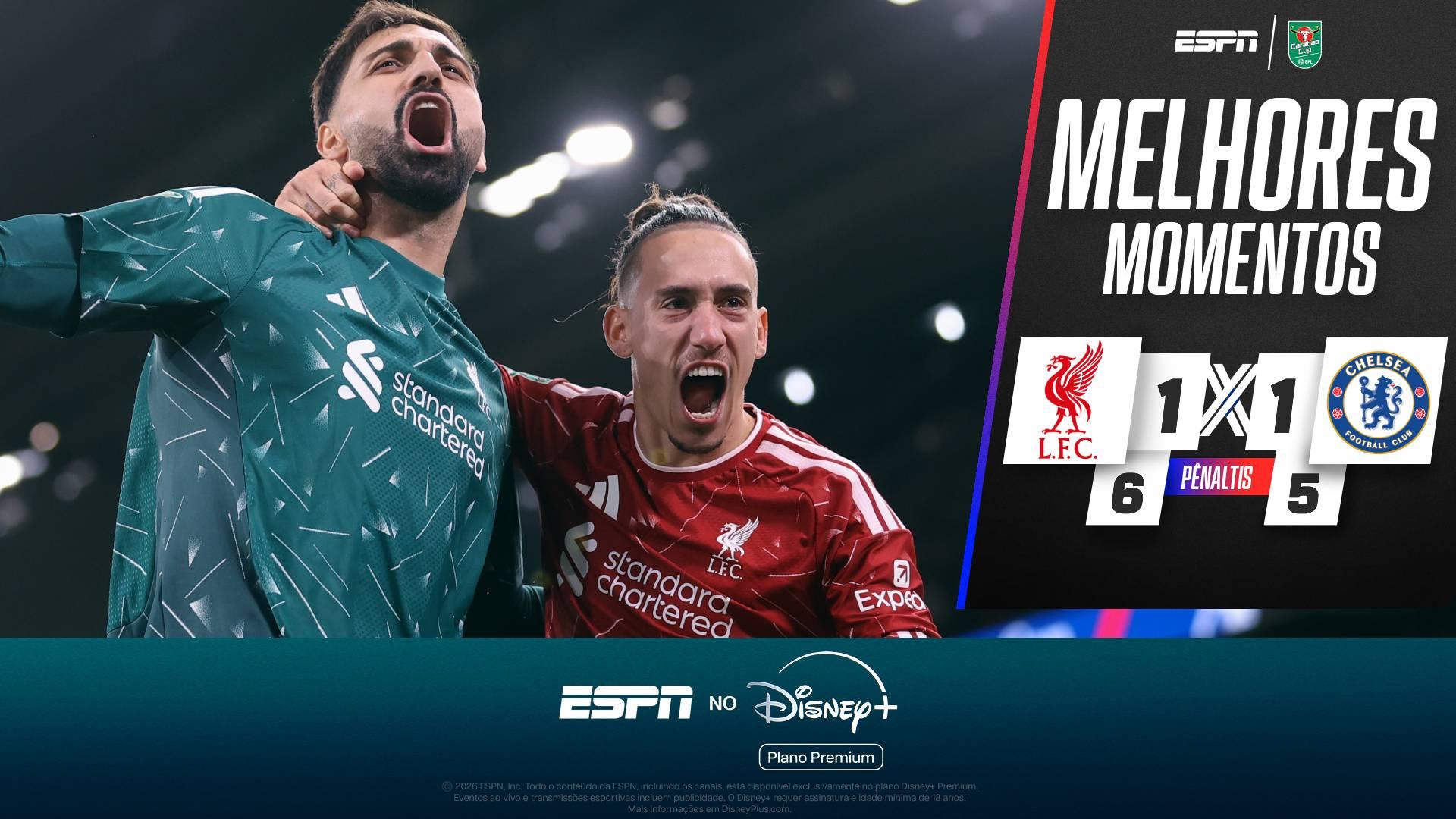 Fofana isola cobrança, Liverpool elimina Chelsea nos pênaltis e avança na Copa da Liga Inglesa; VEJA