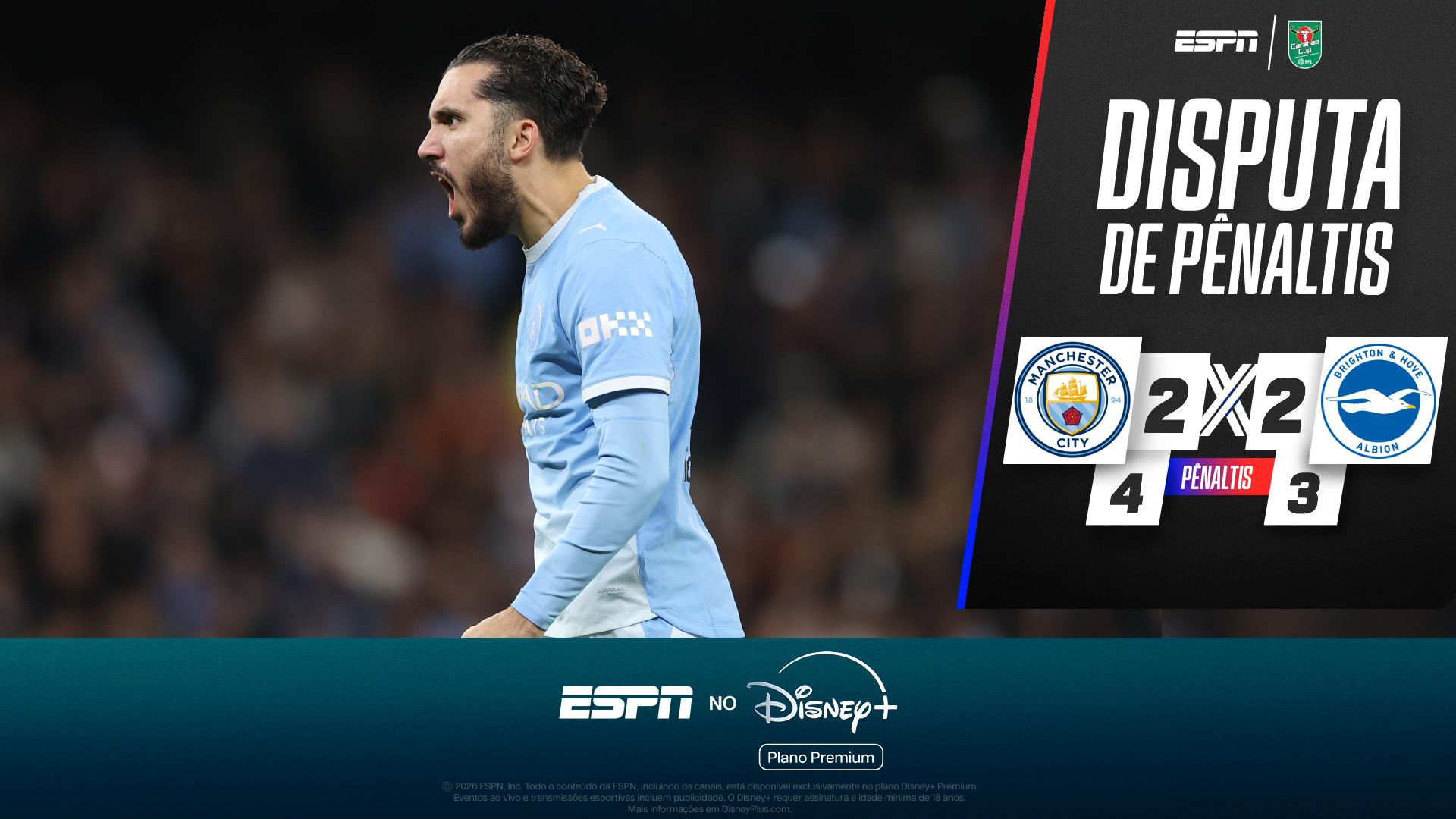 Manchester City x Brighton: VEJA a a disputa de pênaltis que garantiu time de Enzo Maresca na próxima fase da Copa da Liga Inglesa