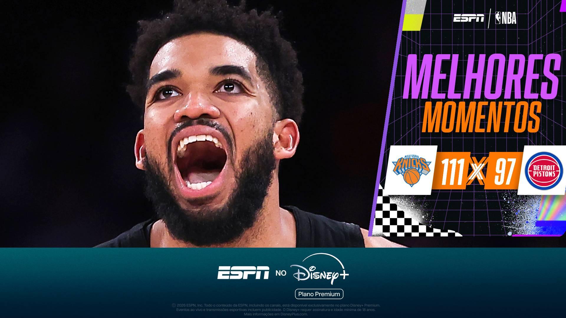Com duplo-duplo expressivo de Towns, Knicks passam pelos Pistons e vencem a primeira na temporada