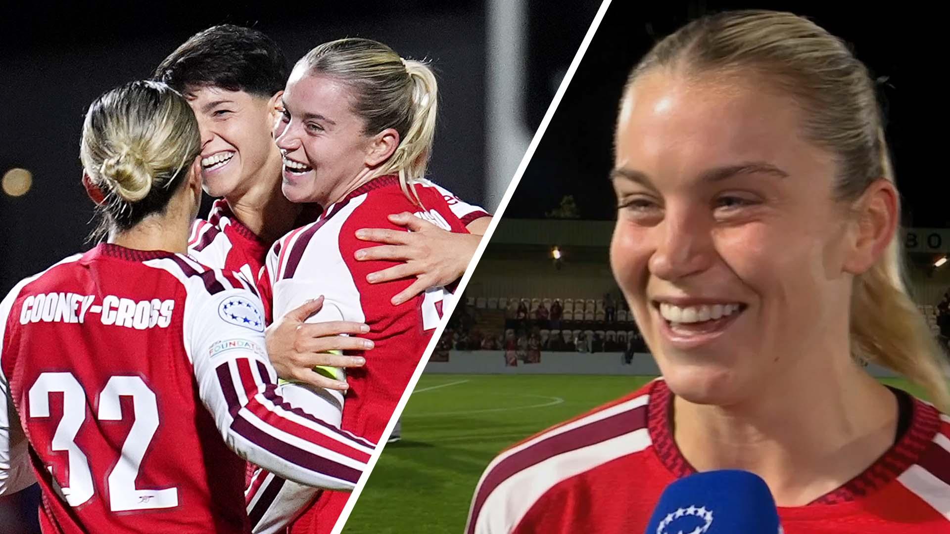 Alessia Russo reacts to becoming top scoring English player in UWCL