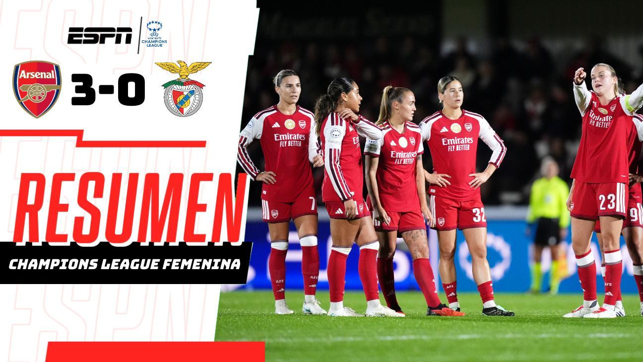 Arsenal acelera en la UCLW y golea 3-0 al Benfica