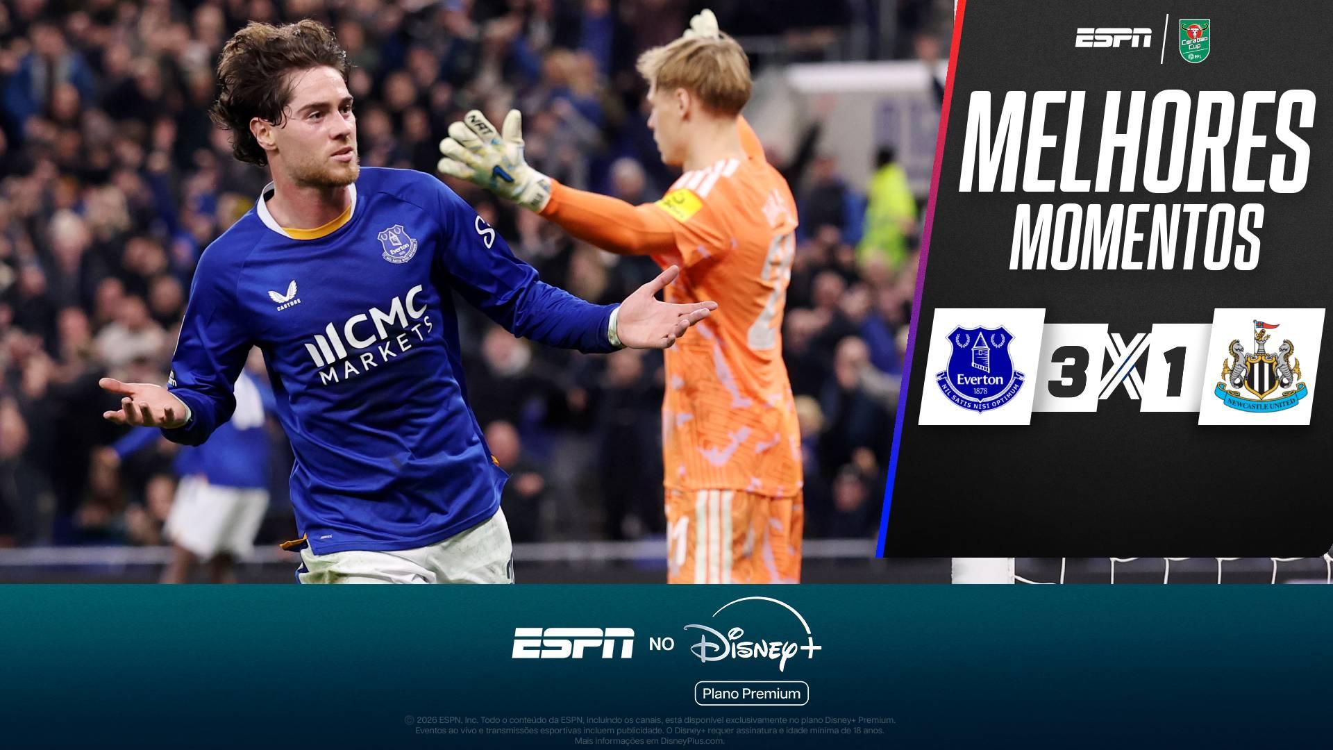 Everton atropela o Newcastle e avança às quartas da Copa da Liga Inglesa; VEJA como foi