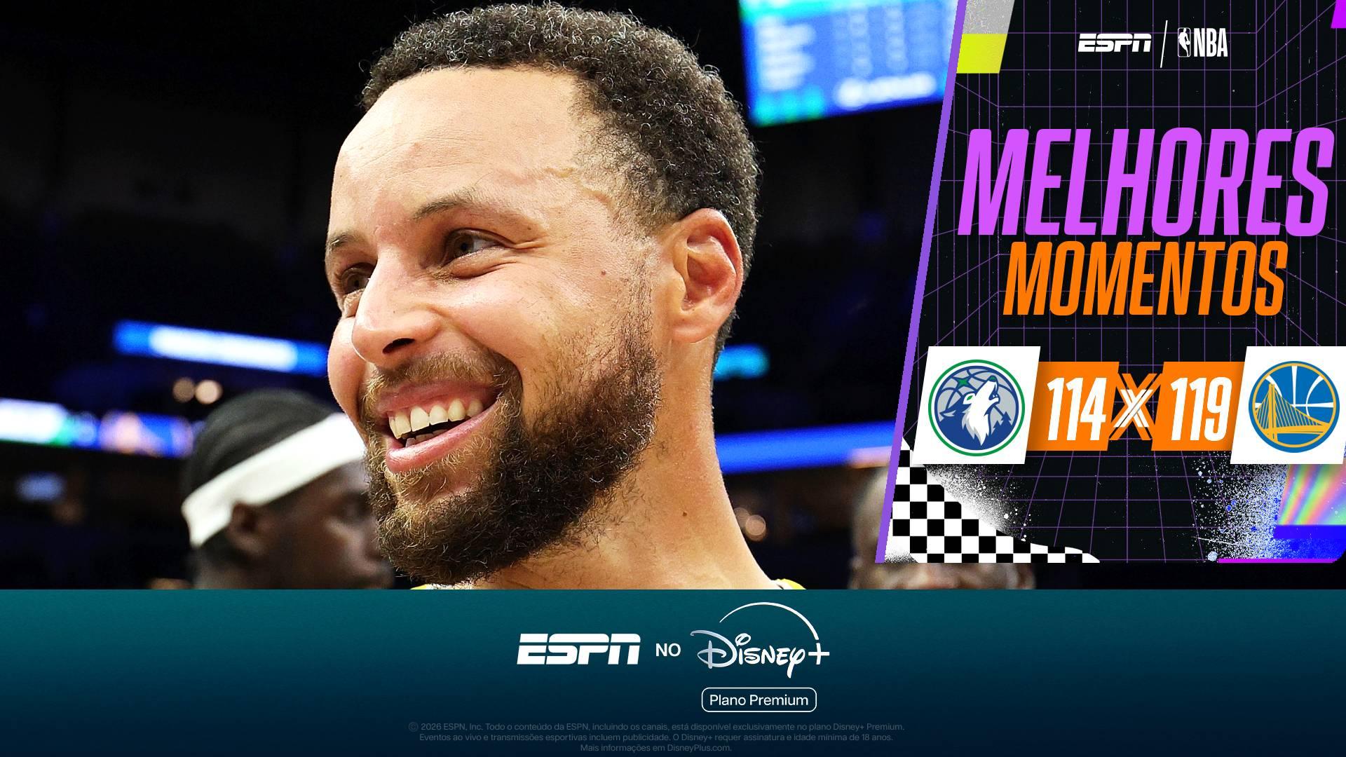 De outro mundo! Curry anota 44 pontos, e Warriors passam pelos Timberwolves