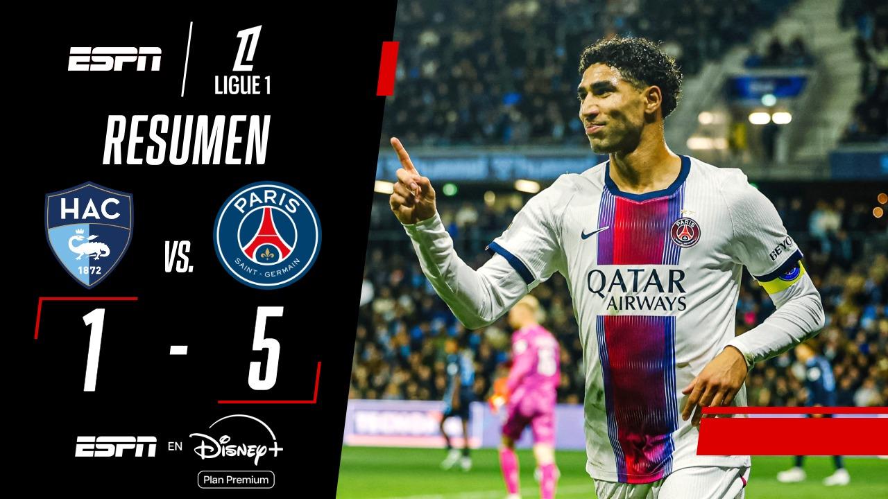 Hakimi marcó un hat-trick y PSG goleó a Le Havre