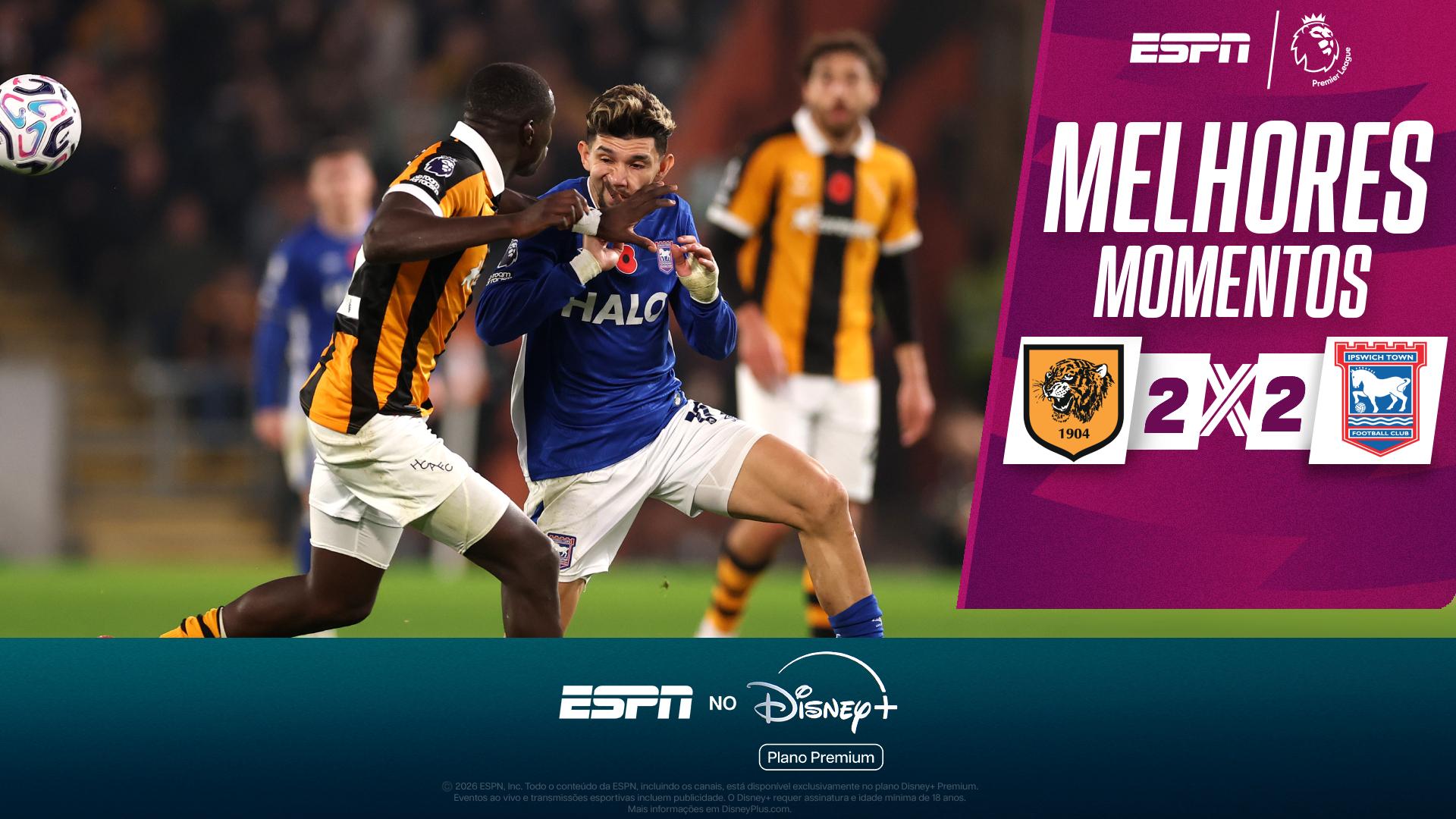 Hull City e Ipswich empatam em jogo de 4 gols na Premier League; VEJA os melhores momentos