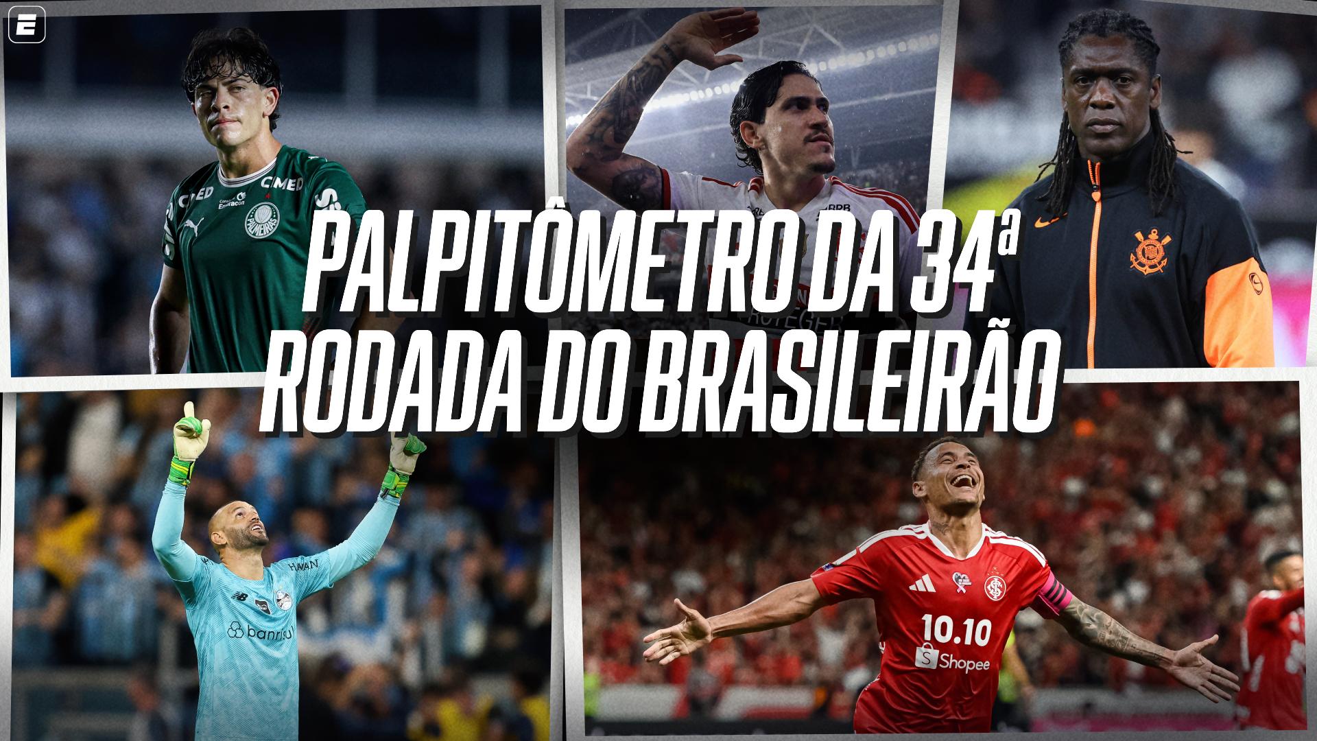 Flamengo e Palmeiras brigando pelo título, corrida contra o rebaixamento e mais: VEJA o palpitômetro da 34ª rodada do Brasileirão