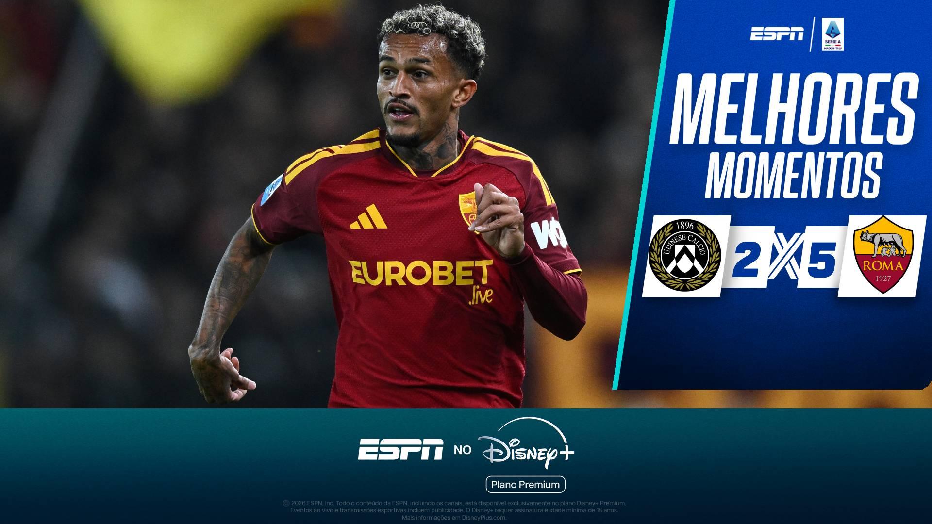 Wesley dá assistência, Roma atropela a Udinese e segue na caça à liderança do Italiano; melhores momentos