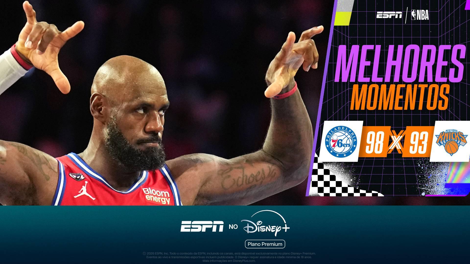 LeBron faz melhor partida na temporada, e 76ers batem os Knicks na NBA Cup