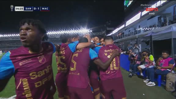 Gol do Macará! Franco Posse aparece sozinho no meio da zaga e faz 1 a 0 contra o Santos; VEJA