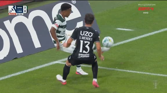 Golaço do Sporting! Geny Catamo domina no peito, dá lindo chapéu na área e serve Ioannidis, que gira e estufa a rede do Vitória
