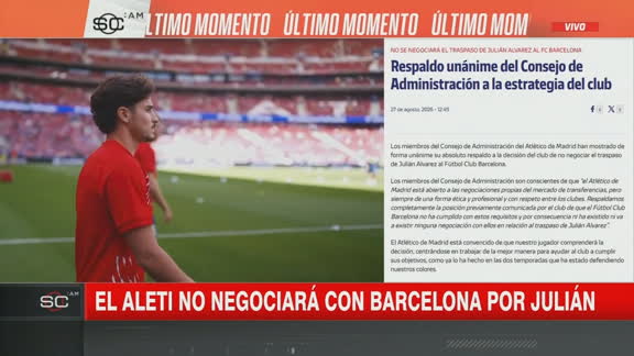 Oficial: Atlético Madrid no negociará con Barcelona por Julián Álvarez