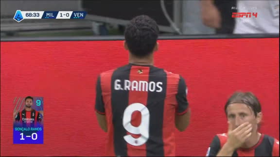 Gol do Milan! Gonçalo Ramos bate cruzado e abre o placar contra o Venezia para enlouquecer o San Siro