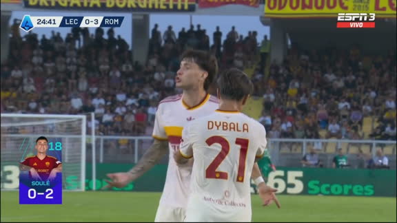 Pase top de Dybala, asistencia de Malen y definió de Soulé para el 3-0 de Roma