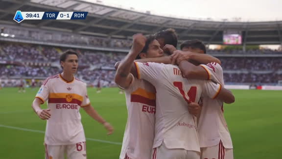 Pase gol de Dybala y definición desde el piso de Malen para el 1-0 de Roma